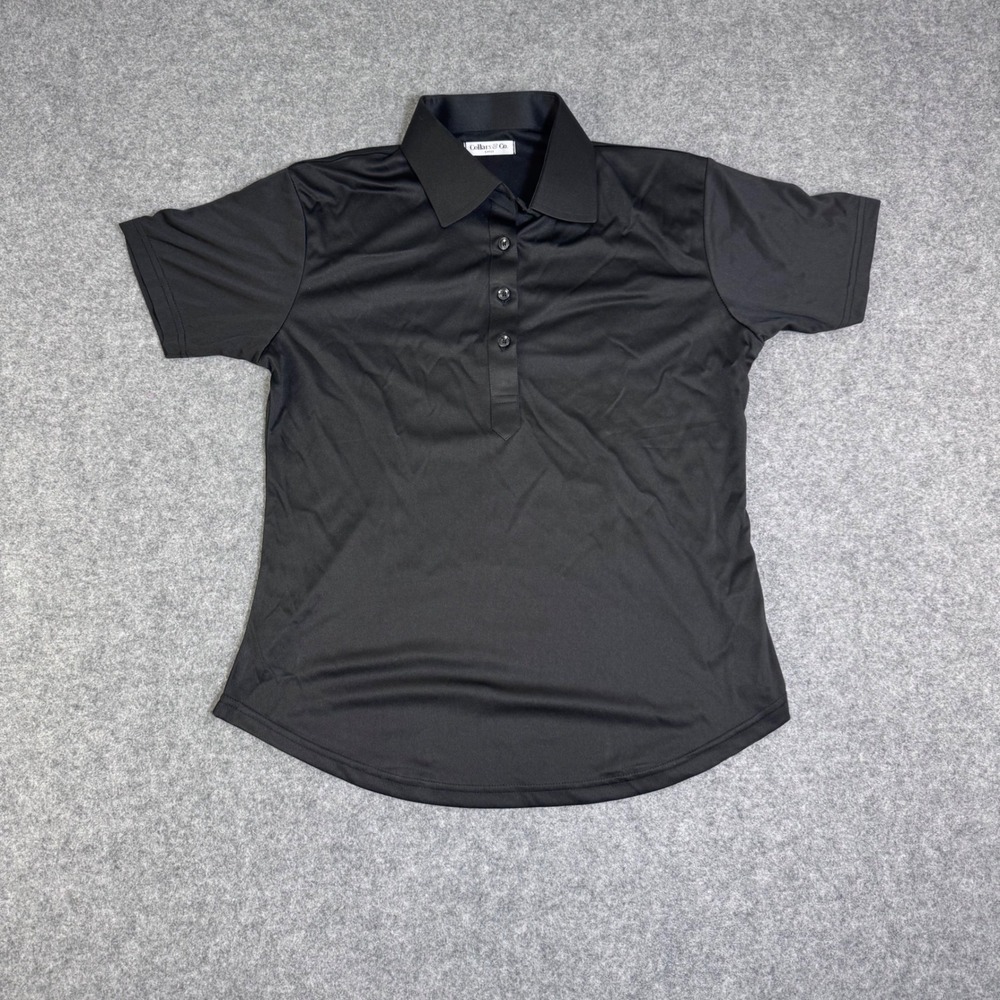Collars & Co Womens Dress Collar Polo Shirt Black Short Sleeve Large #1004